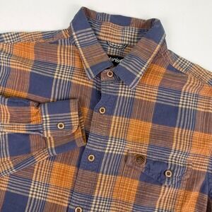 Solaris Mens Size L Shirt Orange Blue Long Sleeve Plaid Flannel Button Up Cotton
